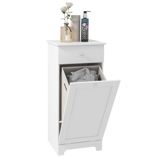 HOMCOM Meuble de Salle de Bain avec Panier à Linge Pliable, Meuble de Rangement avec tiroir - 40L x 40l x 90,5H cm - Blanc