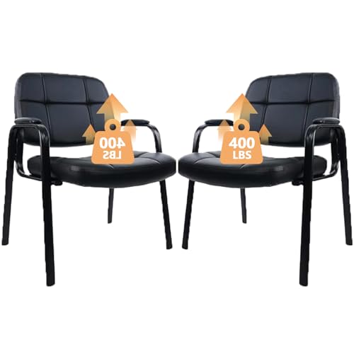 Image of CLATINA Big & Tall Waiting Room Guest Chair Comfortable Reception Chairs with Bonded Leather Padded Arm Rest for Office Reception Lobby and Conference Desk, Black(2 Pack)