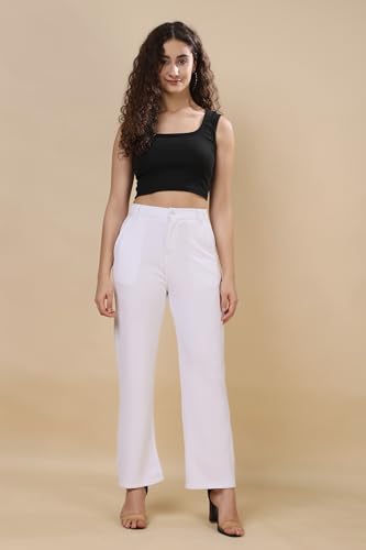 Image of Women's Polycotton Comfort Fit Straight Trousers - Lightweight, Flexible & Skin-Friendly Pants for Work, Travel & Casual Style