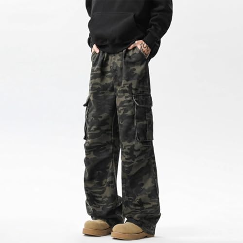 Men's Camo Baggy Cargo Jeans Straight Loose Denim Pants Y2K Streetwear Casual Wide Leg Jeans Pants with Pockets2