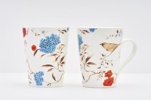 Image of GOLDEN QUEEN'S Mugs Set of 2 for Coffee, Tea, Milk - Ideal for Your Daily Beverage Ritual, Hosting & Casual Gatherings - Blooming Birdsong