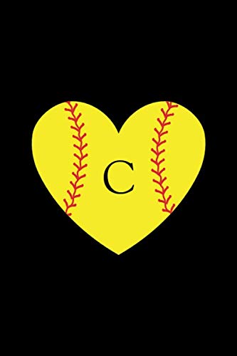 C: Monogram Initial Letter C Yellow Heart Softball Journal/Notebook for Girls and Women, Personalized Gift, Softball Gift, Softball Players Notebook, ... team gift, 120 Pages of 6 x 9 Lined Noteb