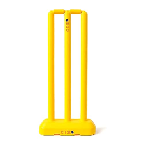 Image of Ciko Junior Hard Plastic Cricket Wickets Set for Kids for Age Group 3 to 10 Years (3 Piece Wickets, 2 Bails, Base, 20 inch Wickets Length