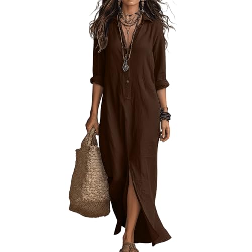 Robe longue fluide en lin froissé chic et décontractée pour l'été