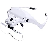 Head Mount Magnifier, Bysameyee Lighted Magnifying Headband Glass Loupe Visor with 2 LED Light for Close Work, Jewelry Work, Watch Repair, Arts & Crafts, Reading Aid (LED Head Magnifier)