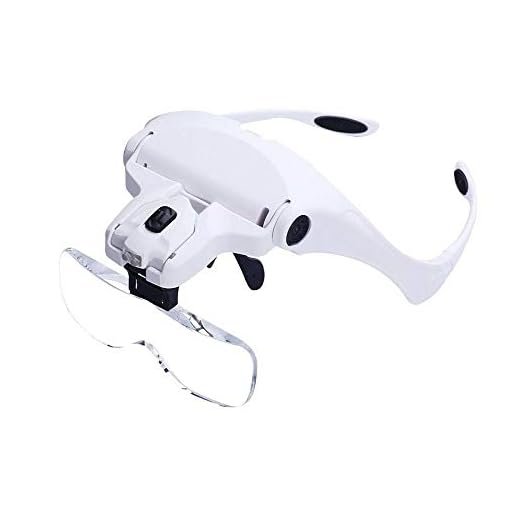 Head Mount Magnifier, Bysameyee Lighted Magnifying Headband Glass Loupe Visor with 2 LED Light for Close Work, Jewelry Work, Watch Repair, Arts & Crafts, Reading Aid (Magnifying Glasses)