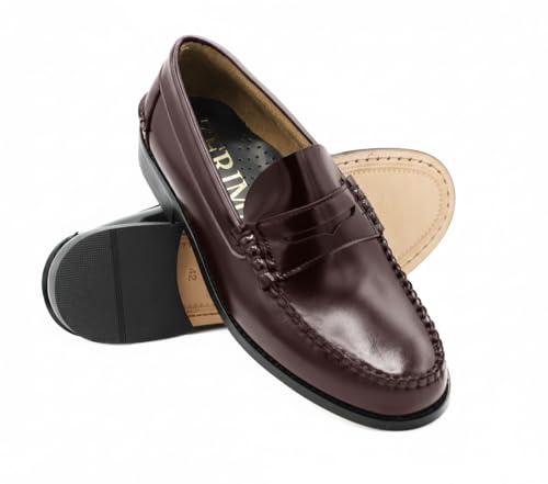 Zerimar Zapatos Castellanos Hombre | Mocasin Antifaz Piel Lisa | Zapatos de Vestir Hombre Fabricados en España | Color Burdeos | Talla 43