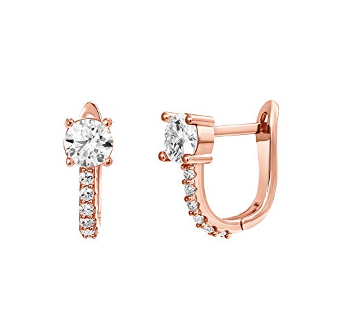 PAVOI 14K Rose Gold Plated Post Cubic Zirconia Cuff Earring Huggie Stud with Main Stone