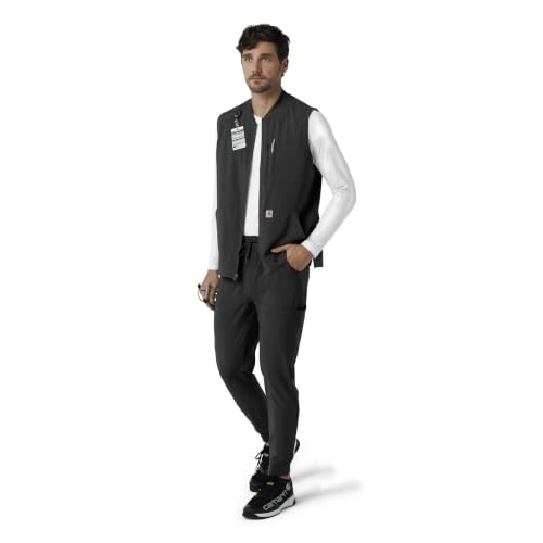 Carhartt Scrubs for Men Force Cross-Flex Lightweight Vest with 6 Pockets Black