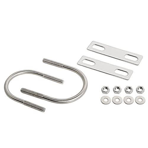 Image of Round U-Bolts 2.36 inch(60mm) Inner Width M8 Thread 304 Stainless Steel Silver with Plates Nuts Flat Washers for Car /RV /Trailer Bumper, 2Pcs