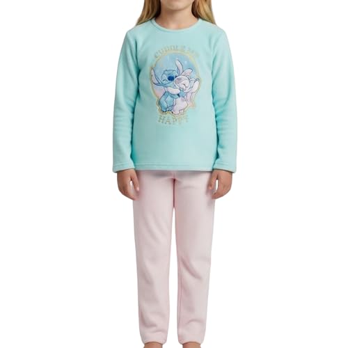 Disney Stitch Pijamas para Niña, Camiseta y Pantalon Largo Terciopelo 2 Piezas para Niña, Diseño Stitch y Angel Pijama Polar Suave, Talla 6 Años | Turquesa