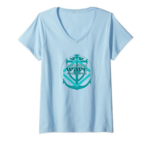 Femme Camargue Wave Riders -Kitesurf-Croix Camarguaise-Paulownia T-Shirt avec Col en V