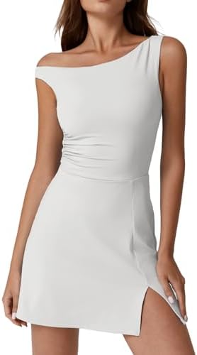 QINSEN Womens One Shoulder Sleeveless Tennis Dress Built in Short...
