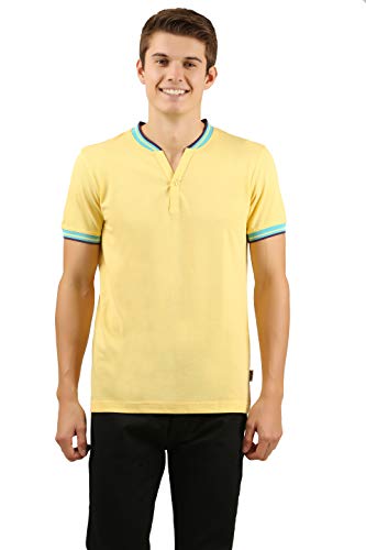 Image of Zebu Men's Half Sleeve Cotton Henley Neck Tshirt with bio wash (Pack of 1). Yellow