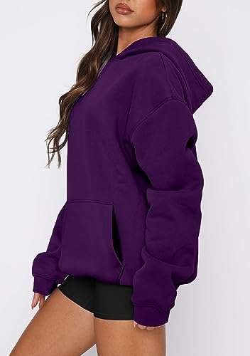 onlypuff Women Hoodies Casual Pullover Long Sleeve Sweatshirt Kangaroo Pocket Drop Shoulder Sweater