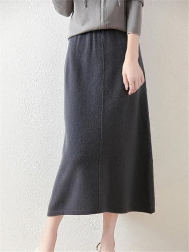 Women Merino Wool Skirt Mid Seam A-Line Elastic Waist Autumn Winter Soft Knit Skirt4