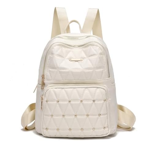 I IHAYNER Mini Backpack for Women Nylon Travel Purse Shoulder Bag for College Work Casual Lightweight Daypack With Rivets for Ladies Beige Cover