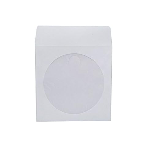 Maxtek 1,000 Pieces White Paper CD DVD Sleeves Envelope Holder with Clear Window and Flap, 80g Economy Weight. Cover