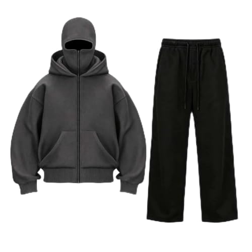 Mens Sweat Suits 2 Piece Set Zip Hoodie Wide Leg Pants Streetwear Lounge - image 1
