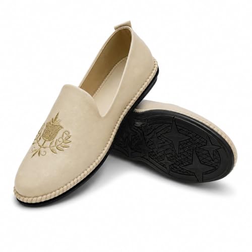 Image of Punjabi Mojaris Mens Shoes Cream Wedding for Groom,Traditional Indian Footwear Ethnic Peshawari Slippers