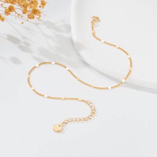 14K Gold Anklets for Women Gold Anklet Ankle Bracelets for Women Thin Ankle Bracelet Cuban Chain with Spaced Tiny Disc Cuban Link Anklets for Womens 10(8.5+1.5) Inches4