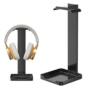 Headphone Stand Metal Headset Stand: Upgraded Stability Headset Holder – Black Earphone Stand with Bottom Storage for All Headphone.