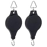 2 Pack Plant Pulley Retractable Hanger, Easy Reach Plant Pulley Adjustable Height Wheel for Hanging Plants Heavy Duty, Indoor Outdoor Plant Hanger for Garden Baskets Pots & Birds Feeder - Black