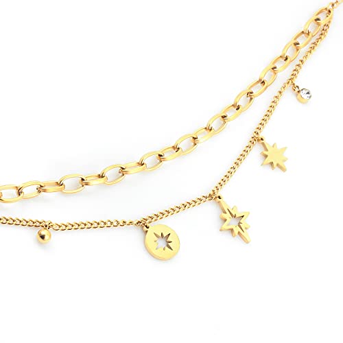 DASIQI Layered Bracelet for Women Girls Octagonal Stars Bezel-Set CZ Adjustable Chains (Gold, Stainless Steel) - Image 5