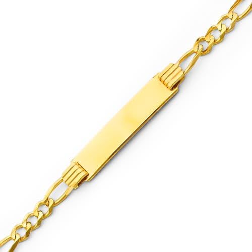14K Yellow Gold 4.0mm Mens ID Figaro Bracelet with Lobster Claw Clasp - 7.5" Inches