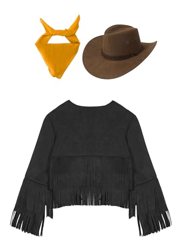 Boys Girls Cowgirl Cowboy Suits Unisex Long Sleeve Coat Jacket with Bandana Hat Cowboy Set2