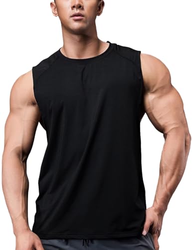 GYMAPE Uomo Atletica Allenamento Canotte in esecuzioneCamicie Senza Maniche Palestra Fitness Asciugatura Rapida Activewear Nero M