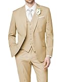 HUUTOE Mens 3 Piece Suit Slim fit Wedding Graduation Homecoming Business Tuxedo for Men Size Large Champagne