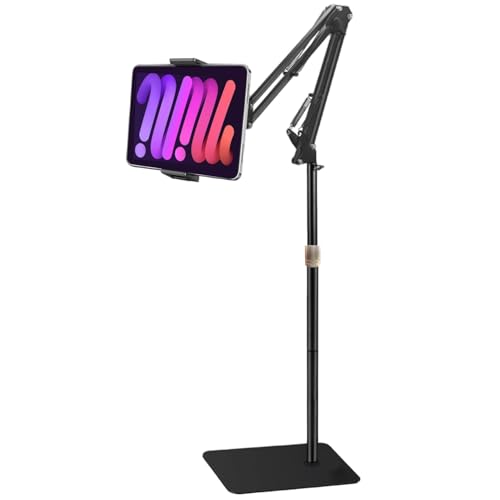 Dyazo Adjustable Floor Stand with 360° Rotating Gooseneck Long Arm | Dual Mobiles & Tablets Holder with Stable Base | Fits 4-12.9 Inch Compatible with