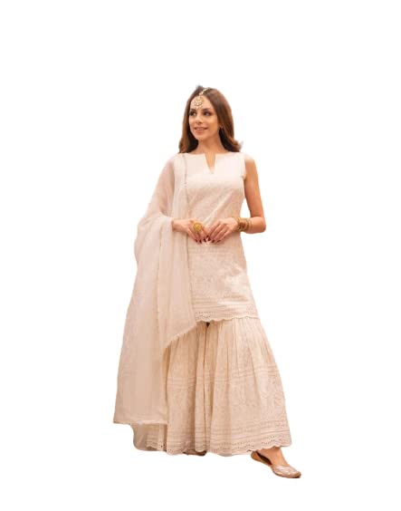 Image of Miravan Embroidered Kurta, Sharara & Dupatta Set