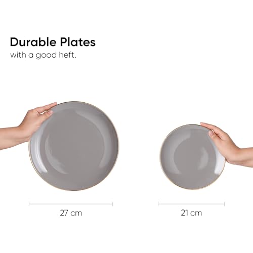 Image of Shay Grey Gold Ceramic Dinner Set, 21 Pieces, Goldline Series | Crockery Set for Dining Table | Crockery Set for Gifting & Dining Glossy Finish | Premium Ceramic (Grey Gold, 21 Pieces)