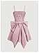 WDIRARA Women's Satin Bow Homecoming Dresses Spaghetti Strap Wedding Guest Gown Summer Mini Dress Pink