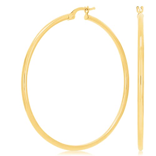 Image of Italian 14k Yellow Gold High Polished Round Hoop Earrings