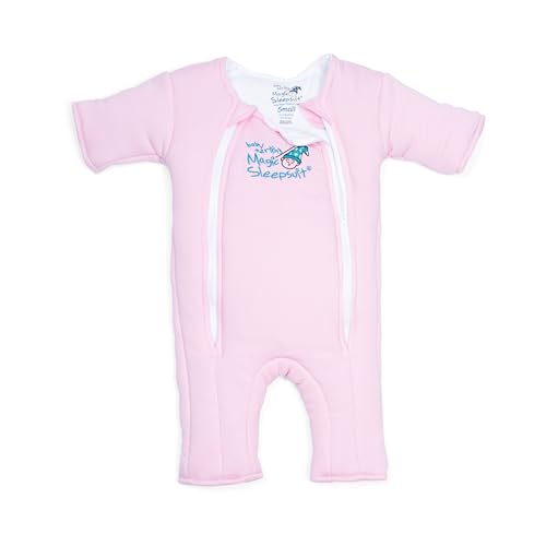 Image of Magic Sleepsuit Baby Merlin's Cotton Baby Swaddle Transition Product - Soft and Cozy Design, Double Zipper for Easy Diaper Changes, Promotes Safe Sleep, 3-6 Months - Pink - Small 12-18lbs