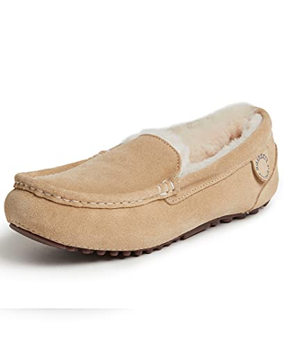 Dearfoams Women's Fireside Water Resistant Indoor/Outdoor Genuine Shearling Mel Moccasin Slipper, Wide Widths