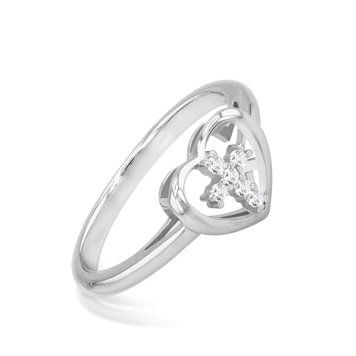 Bague croix argent et cœur en zirconium, le cadeau idéal