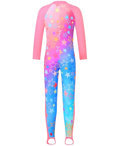 Image of TFJH E Girls Long Sleeve One Piece Swimsuit UPF 50+ Front Zipper Rash Guard Stirrup for Beach