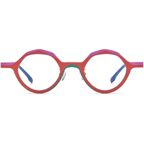 Image of FONEX Colorful Pure Titanium Glasses Frame Women Retro Round Eyeglasses