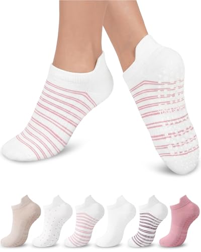 Image of Aoliks 6 Pairs Pilates Grip Socks for Women, Non-slip Yoga Athletic Socks for Barre Ballet Barefoot Workout Hospital