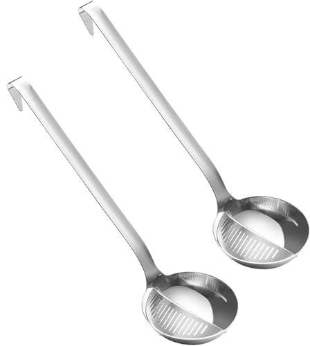 2 Pcs Dual Purpose Kitchen Ladles Extra Large Deep Stainless Steel Ladle, Soup Filter Oil Filter Spoon, Dual Use Oil Soup Separator Spoon