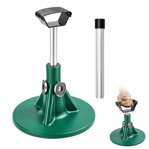 Zonon Farrier Tool-Height Adjustable Metal Hoof Stand, Horse Hoof Trimming Tools, Extra-Large Base Enhances Stability, Blacksmith Horse Farrier Stand (Green,Metal Round Base)