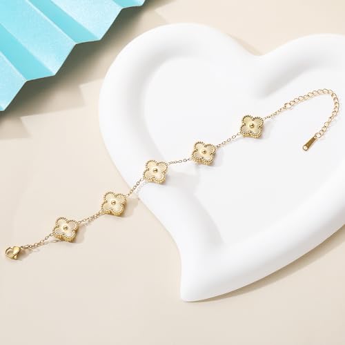18K Gold Plated Clover Bracelet Set for Women Fashion Simple Four Leaf Lucky Flower Bracelets Jewelry Gifts for Women 3Pcs 5