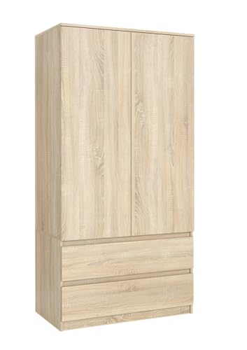 MebLocker Armoire de Chambre Sonoma 180 cm – Dressing avec Penderie et 2 Tiroirs, Meuble de Rangement pour Chambre Adulte, Largeur 90 cm, Placard Moderne...