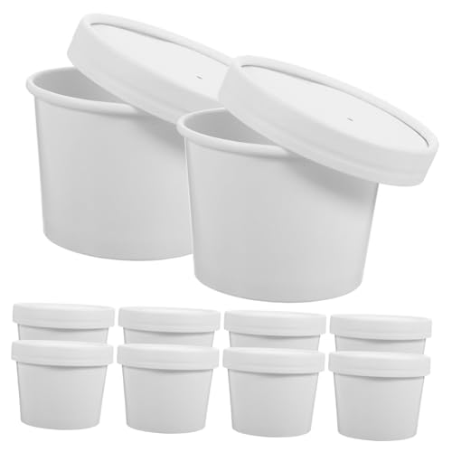 NUOLUX 10セット 使い捨て耐油スープカップ 蓋付き軽量テイクアウト用食品容器 旅行やパーティーにな耐久性食品グレード紙製ボウル