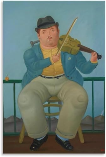 QSDTGHUIKP Arte mural de Fernando Botero en lienzo Fernando Botero《Tocando el violín》Póster y grabados Pintura retro divertida para la decoración mural del hogar 40x50cm Sin marco