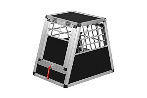 ALPUNA Transportbox N18 – Aluminium Hundebox 72×50×62 cm – Auto Hundebox mit Notausstieg, sicherer Hundetransport im Kofferraum
